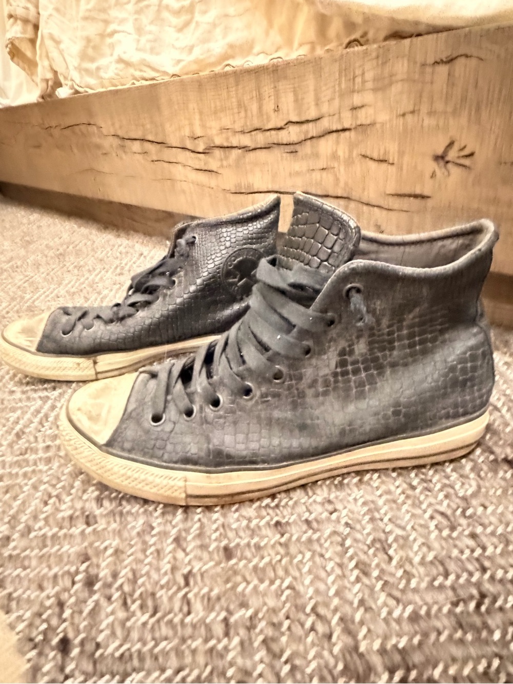 John Varvatos Men’s High-Top Sneakers in Charcoal Croc-Embossed